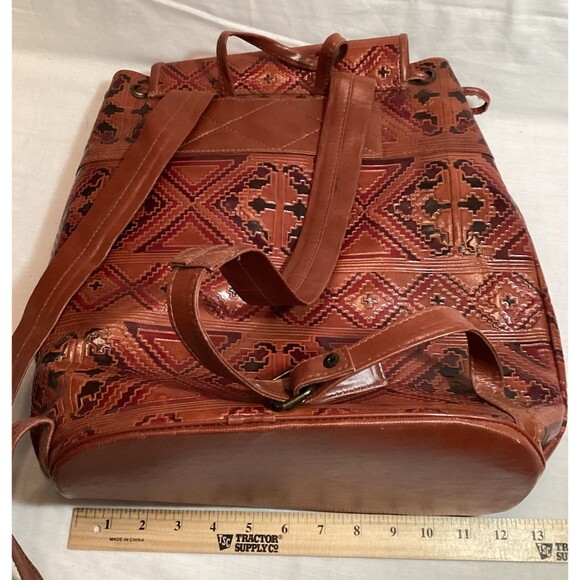 Genuine Leather Back Pack Drawstring Brown Hand Made In India Boho Pattern main image 7